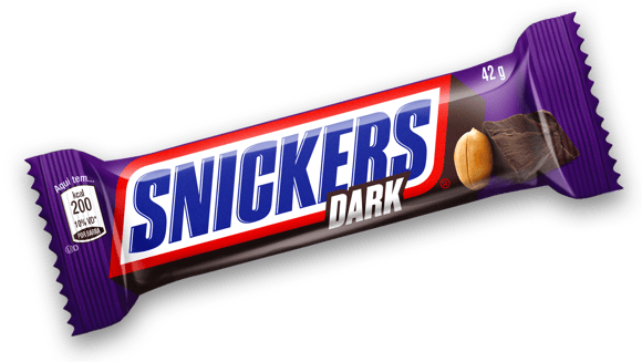 Snickers Dark angled on purple background